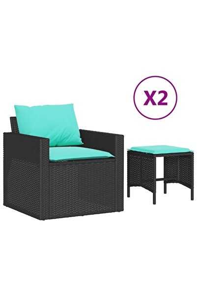 vidaxl Set mobilier de grădină cu perne, 4 piese, negru, poliratan