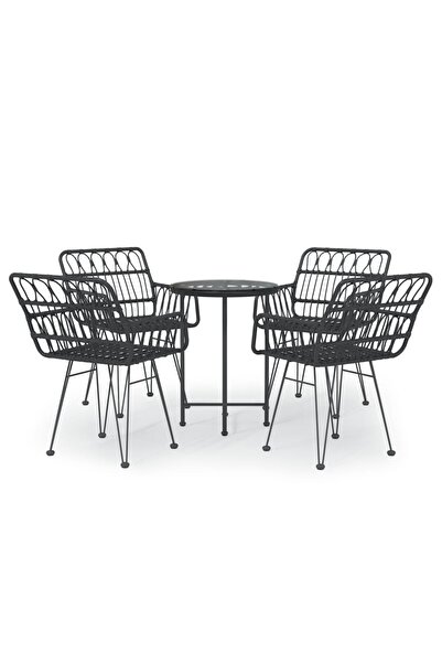 vidaxl Set mobilier de grădină, 5 piese, negru, poliratan