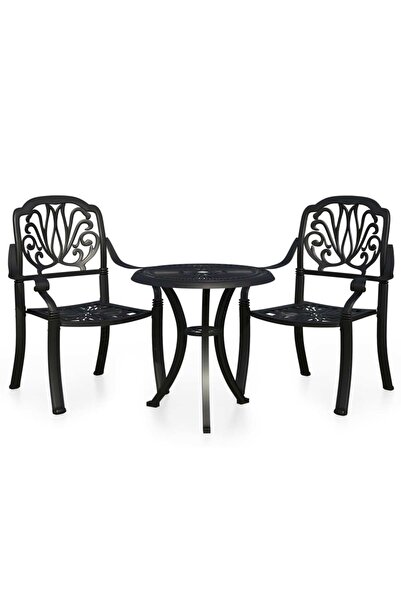 vidaxl Set mobilier bistro, 3 piese, negru, aluminiu turnat