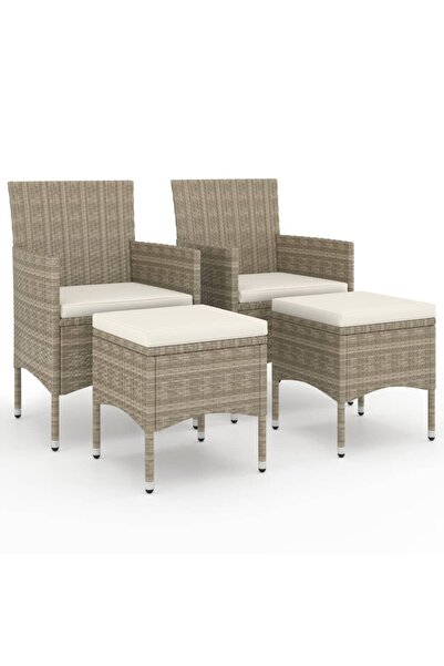 vidaxl Garden chair and stool set, 4 pieces, beige, polyrattan