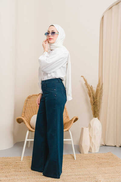 Neways 1067-Denim Bol Paça Pantolon Petrol