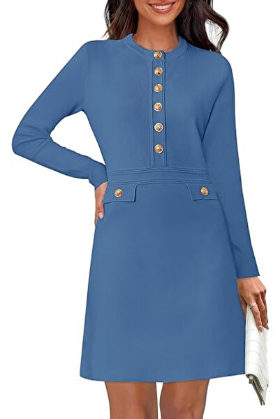 Elfin Elegant blue dress, body-hugging, long sleeves, M
