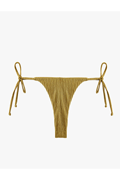 Koton Yanları Bağlamalı İpli Dokulu String Bikini Altı