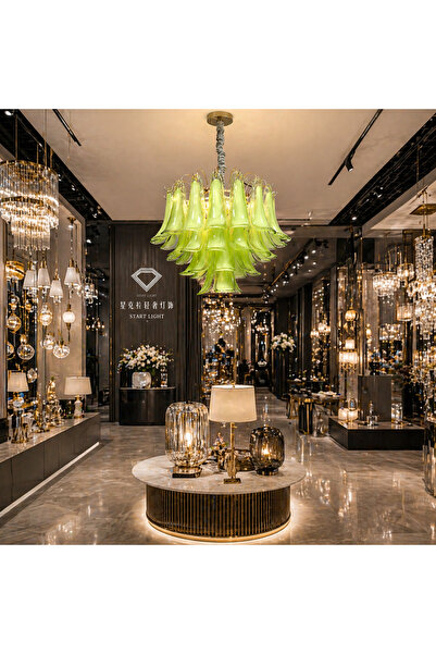 Alessandro DESIGN Candelabru Cristal MURANO Magno 7xE14, D60 cm, Verde, Inalt...