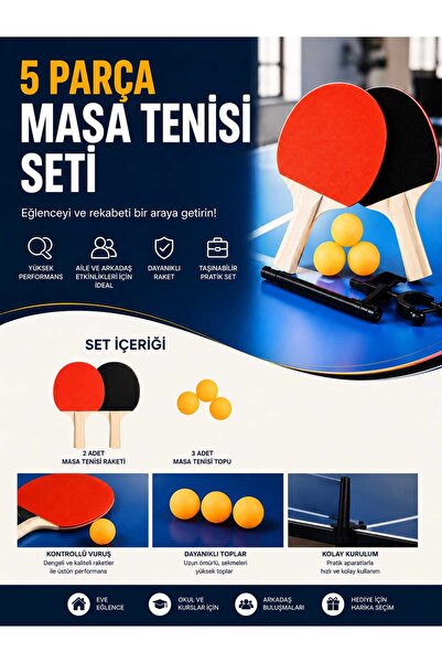 ASG 5 PARÇA MASA TENİSİ PİNPON SETİ 2 RAKET+3 TOP