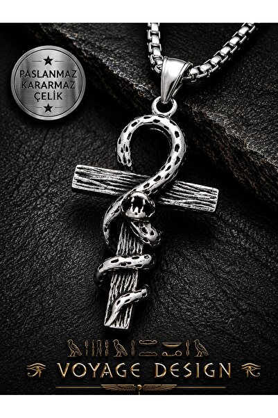 voyageaccessory Paslanmaz Kararmaz Çelik Antik Gümüş Yılan Detaylı Egyptian A...