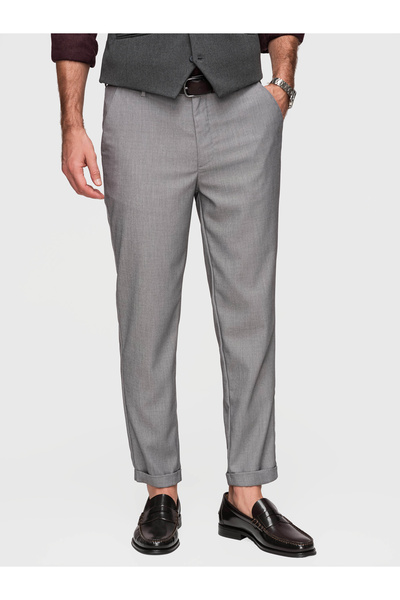 OMBRE Men's Comfortable Chino Pants with Elastic Waist P1525 Grey
