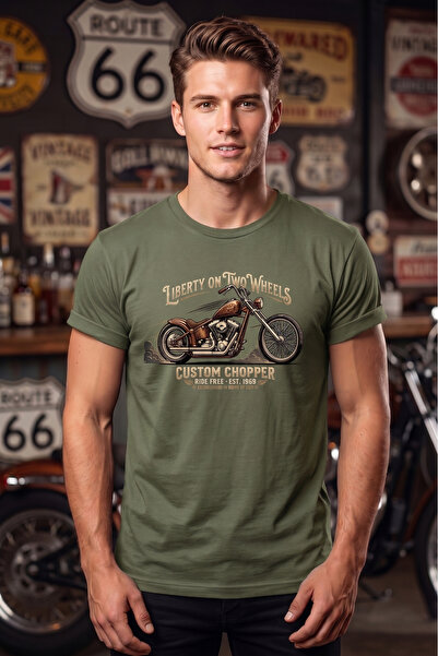 WİDİ Retro Motorcycle Illustration Printed Cotton Unisex T-Shirt T-Shirt