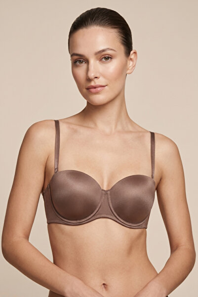 Kadın Bronz Straplez Tak Çıkar Askılı Toparlayıcı Mikrofiber Sütyen 0452