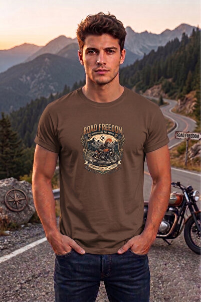 remonz Tricou pentru bărbați cu imprimeu Road Freedom Motorcycle, design retr...