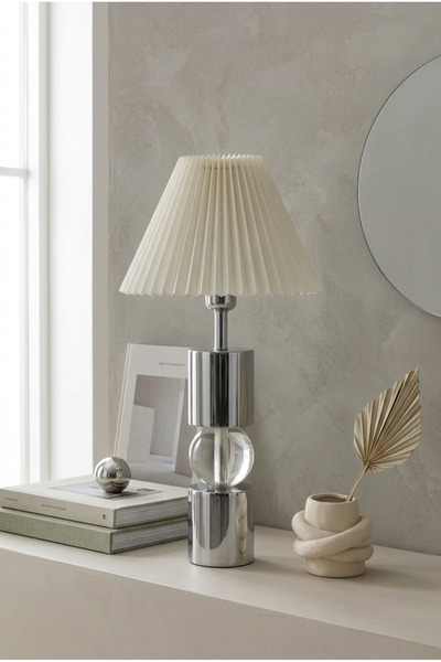 AKSESUAR EVRENİ Orena Modern Silver Decorative Lampshade Pleated Headboard Pr...