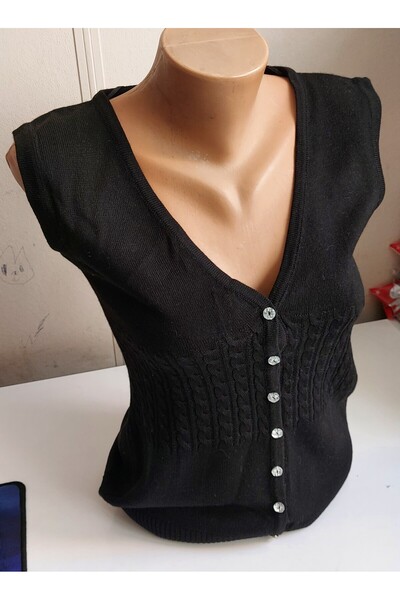 SİNAY TRİKO Women's Hair Braided Patterned Young Trend Buttoned Seasonal Knitwear Vest