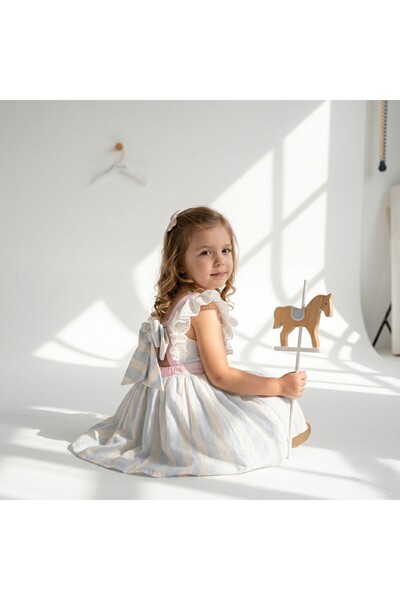 Lila Leo Kids Kız Çocuk Atlı Karınca Nakış Detaylı Mavi Bayramlık Elbise
