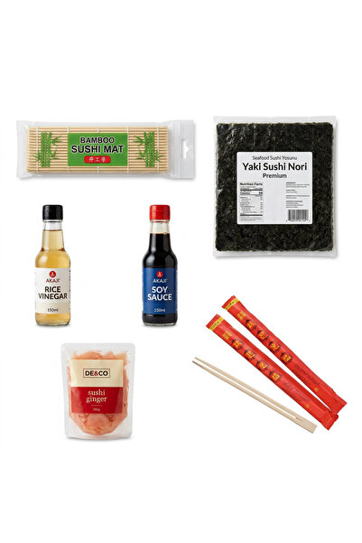 DECO Sushi Seti Başlangıç Paketi (AKAJİ Soya Sosu+ Pirinç Sirkesi + 5 yaprak ...