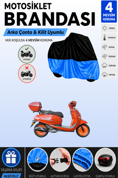 Cemku Double Black Top - Blue Bottom, Rear Bag Compatible Yuki Bellini 125 Mo...