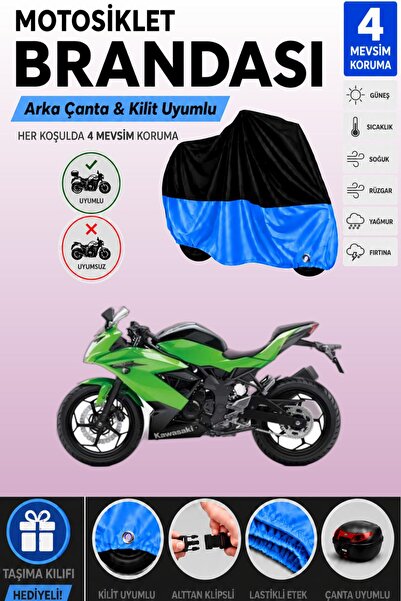 Cemku Double Black Top - Blue Bottom, Rear Bag Compatible Kawasaki Ninja 250S...
