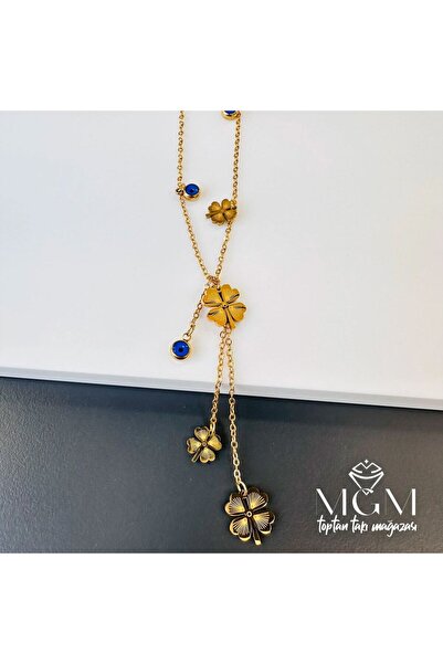 atastore2017 Steel Clover Evil Eye Beaded Necklace