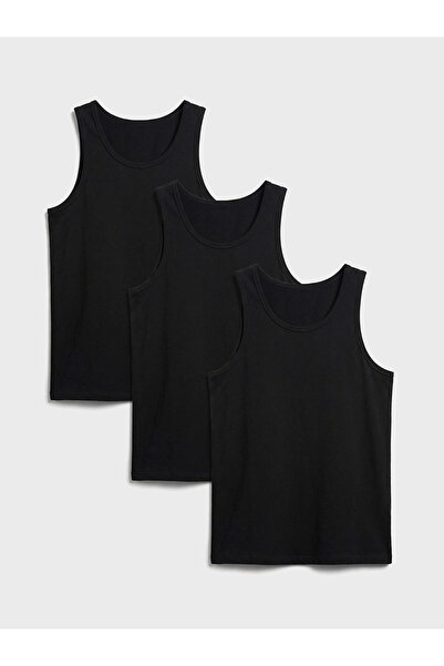 LC Waikiki Tricou negru cu decolteu în U pentru bărbați, pachet de 3
