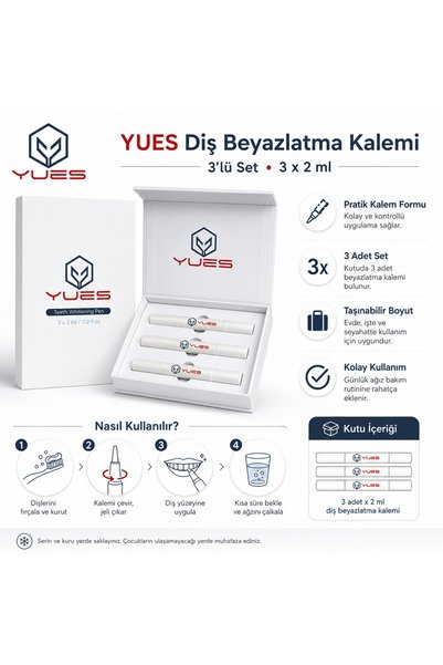 YUES Diş Beyazlatma Kalemi 3’lü Set 2 ml Pratik Diş Beyazlatıcı Jel Kalem