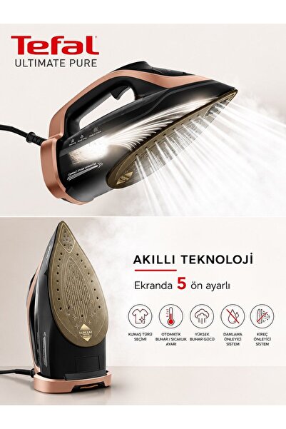 TEFAL Akıllı Buharlı Ütü 3200 W 300 gr Şok Buhar Otomatik Kapanma Çizilmez Ta...
