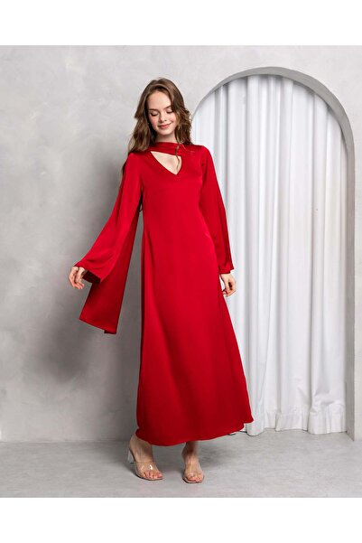 the desire wear Aura Stole Satin Dress – Scarlet Red | Women's Evening Wear