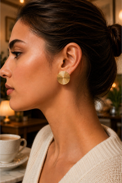 POYASE Women's Gold Spiral Patterned Large Earrings Shiny Gold Round Statemen...