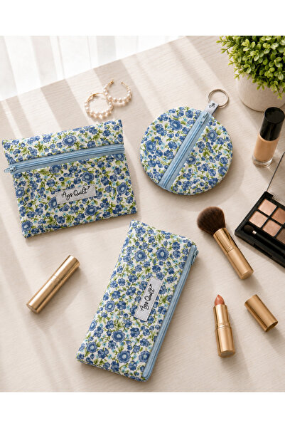 Ays Quilt Set of Three Bag Organizer - Makeup Bag, Pad Bag and Coin Purse