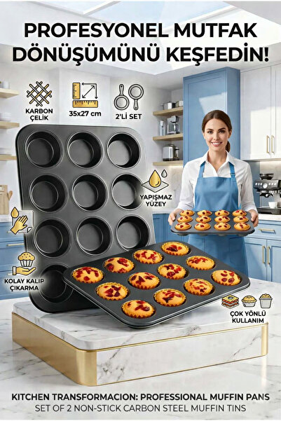 Creatividad Solutions Set of 2, 12-Piece Muffin Molds |   Carbon Steel Firepr...