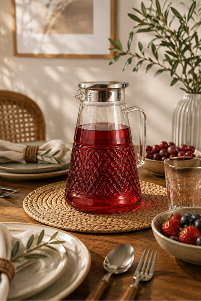 MİEN Metal Vakum Kapaklı Borosilikat Cam Sürahi 1800ml