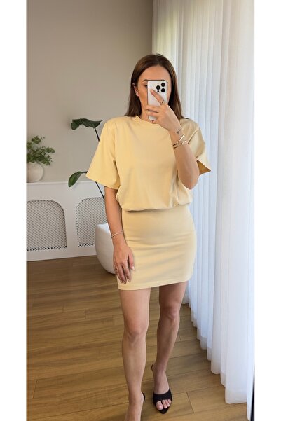 Butikrenginyılmaz Premium Padded Short Sleeve Mini Combed Cotton Tshirt Dress
