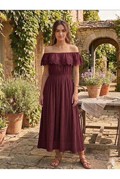 AYASOFYA OTANTIK Women's Italian Burgundy Lace Detailed Madonna Collar Lined ...