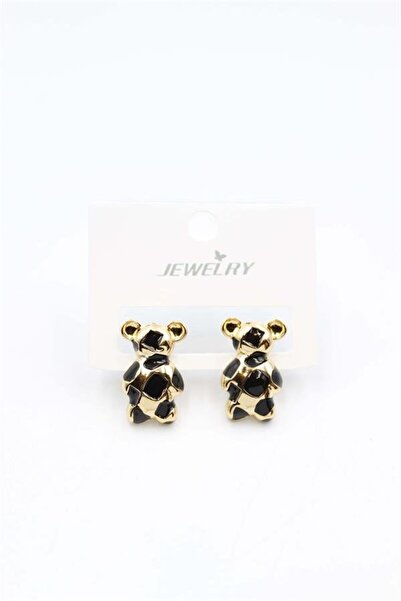 atastore2017 Enameled Teddy Bear Earrings - Black