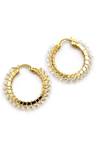 atastore2017 Crystal Bead Hoop Earrings - White
