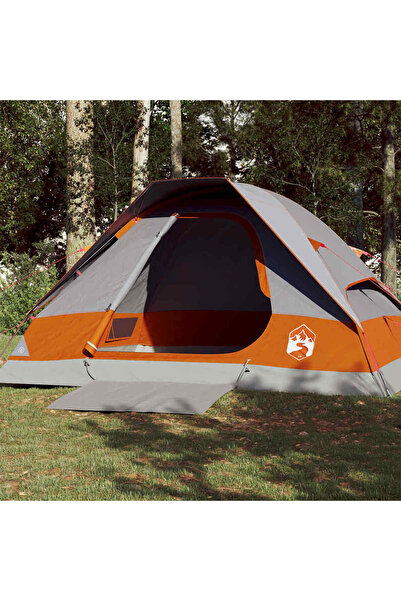 vidaxl Cort de camping pentru 4 persoane, gri/portocaliu, impermeabil