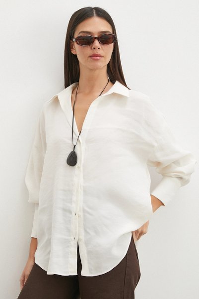 Never more V-Neck Modal Shirt Ecru