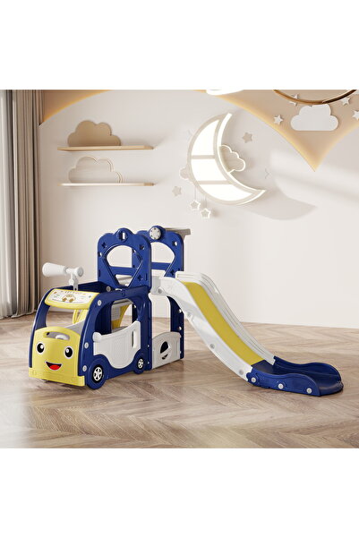 Bojasmiial Kids Slide With Bus Playhouse 5 In 1 Toddler Slide Set Indoor Play...
