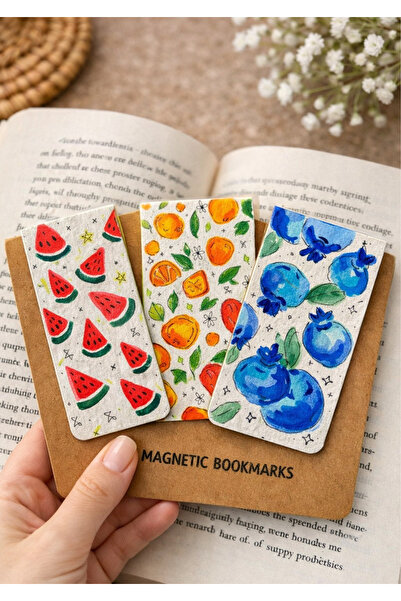 Kiraz Craft Estetik Sulu Boya Meyve Temalı 3’lü Manyetik Kitap Ayracı Seti | ...
