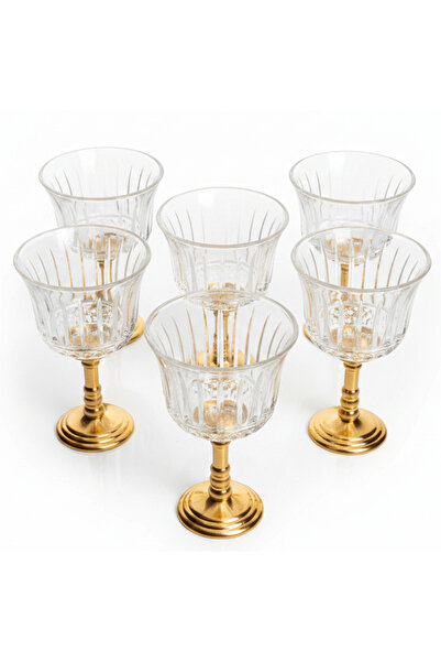 AKDC Ameco Crystal Cawa Cup Set | 6 Pcs | Gold Metal Footed Base | 80 ml