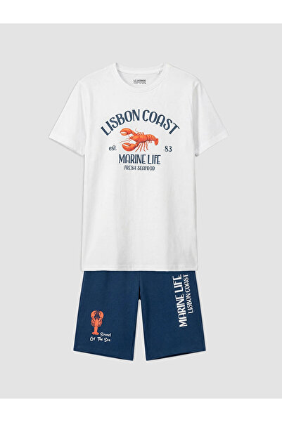 LC Waikiki Lcw Kids White Crew Neck Boy's Pajamas Set with Shorts