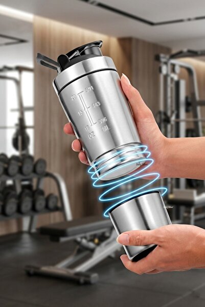 SEDEF SİLVER Leak-Proof Steel Protein Shaker 700 ml - Sports Water Bottle wit...