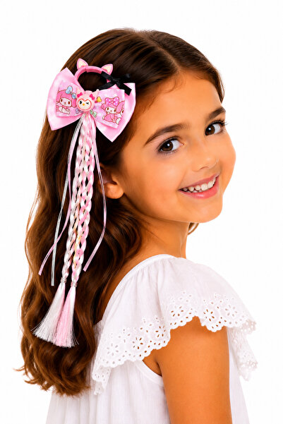 MakeWell Girls' Long Ribbon Hair Clip Pink Bow Knitted Hair Accessory