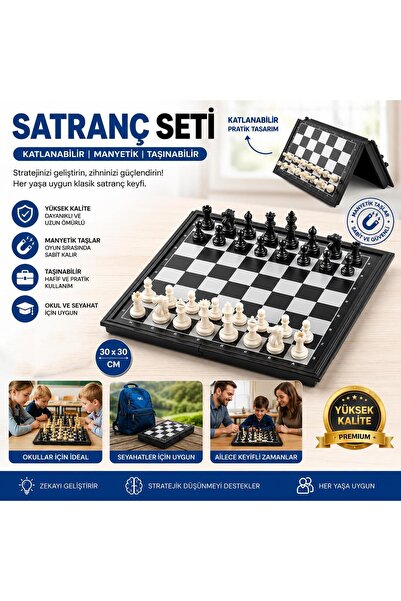 e-life shop Yüksek Kaliteli Katlanabilir Manyetik Satranç Takımı 30x30 cm Taş...