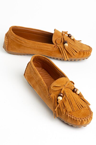 SNİCKER Women's Beige Buckle Suede Genuine Leather Orthopedic Sole Loafer Cas...