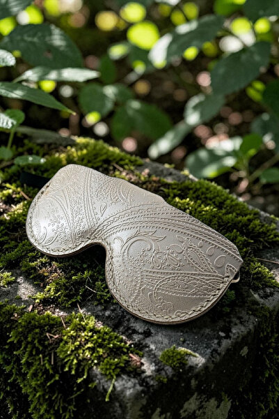 CY Leather Solare Unisex Baskılı Beyaz Hakiki Deri Gözlük Kılıfı