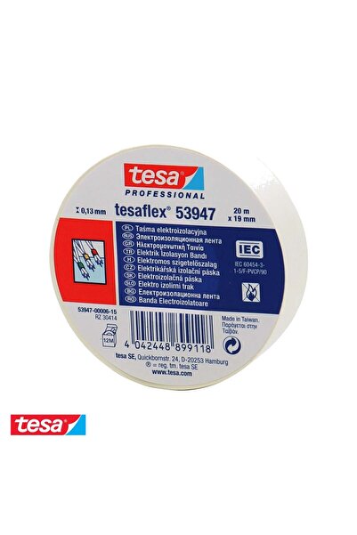 Tesa Bandă adezivă electroizolantă, PVC moale alb, ignifugă, 20m x 19mm, pent...