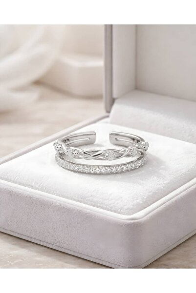 Portakal Esintisi Elowen Double-Looking Twisted Zircon Stone Adjustable Ring