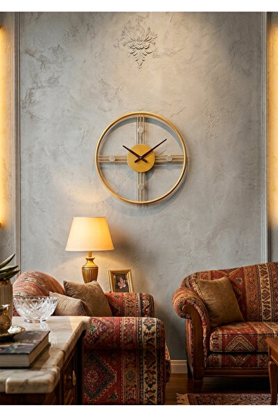 mazory decor Modern Minimalist Gold Metal Duvar Saati - 3D Çapraz Tasarım Lük...