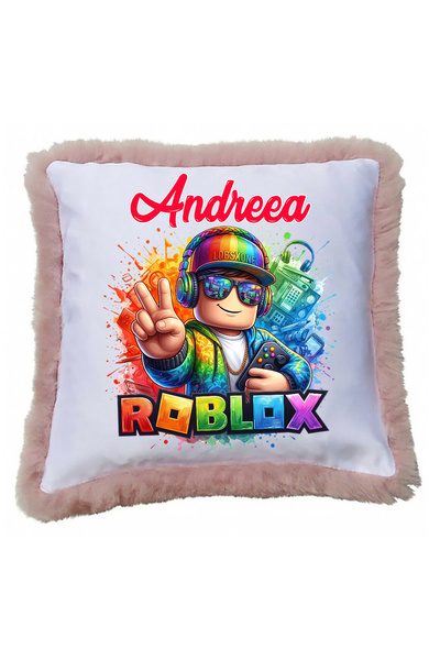 OEM Pernă Gamer Girl Roblox - Ediție Pink Fluffy - Personalizabilă cu Nume