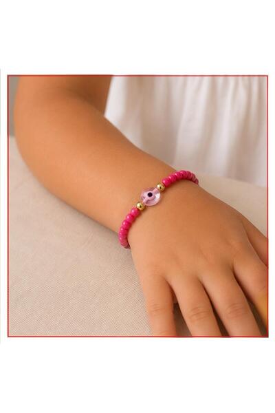Bijustore Pink Color Beads - Evil Eye Bead Children's Bracelet