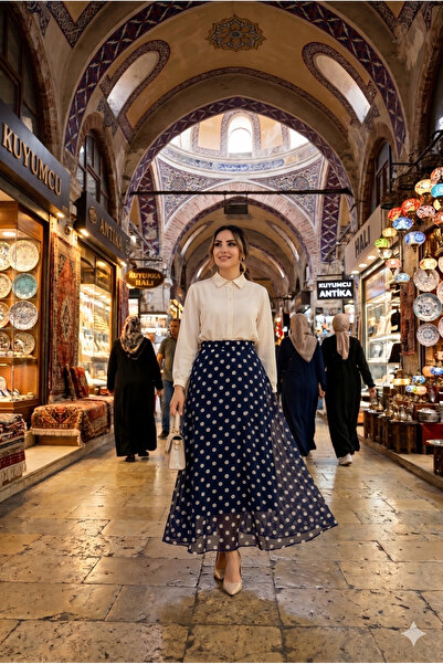 HANIMCA GİYİM Elastic Waist, Polka Dot Pattern, Lined Chiffon Skirt, Size 38 ...